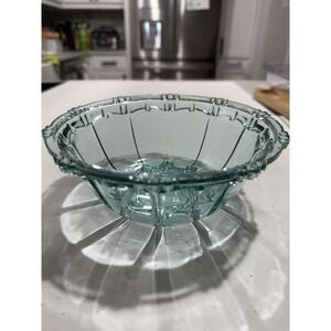 Vintage-Style KIG Glass Beaded Edge Candy Dish – Clear Aqua Pressed Glass Bowl –